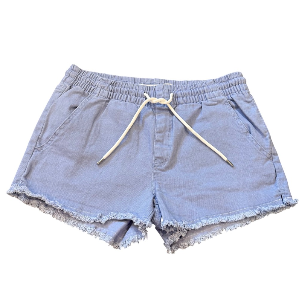 Celebrity Pink Easy Pull On Shorts Light Blue Frayed Hem Drawstring Medium NEW